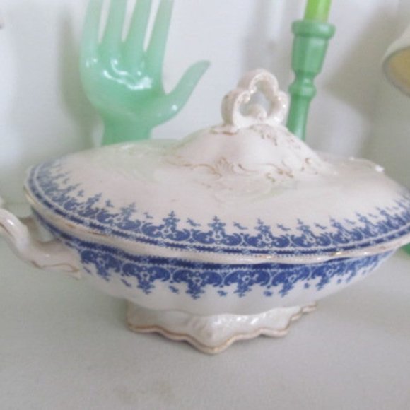 Blue Transfer Ware Tureen Empress Mercer China Lovely Blue Transfer Ware Tureen - Picture 2 of 5